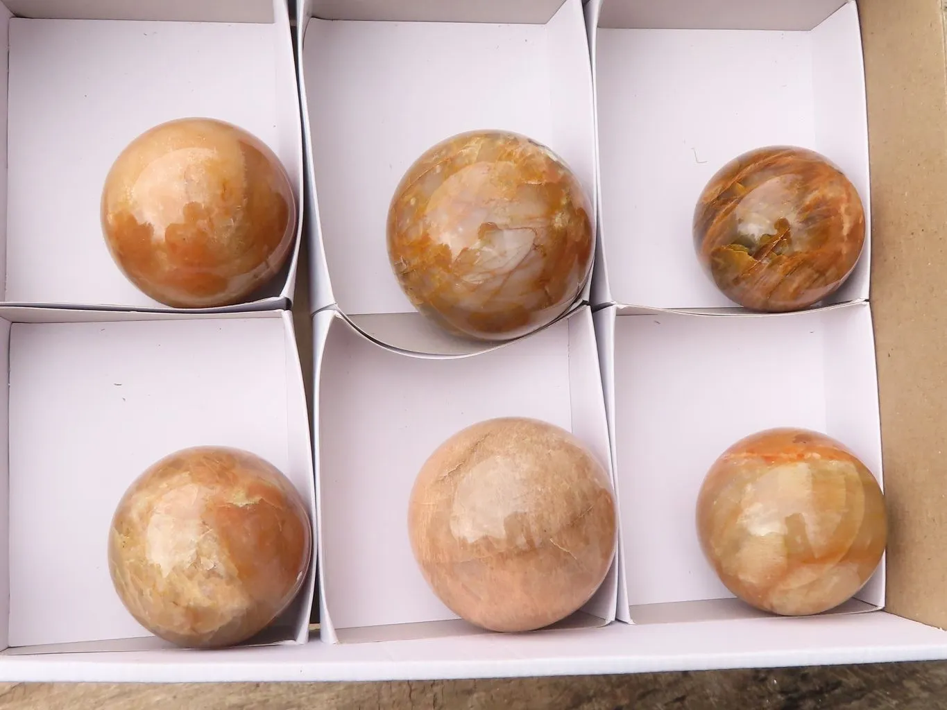 Polished Gorgeous Peach Moonstone Spheres  x 6 From Madagascar