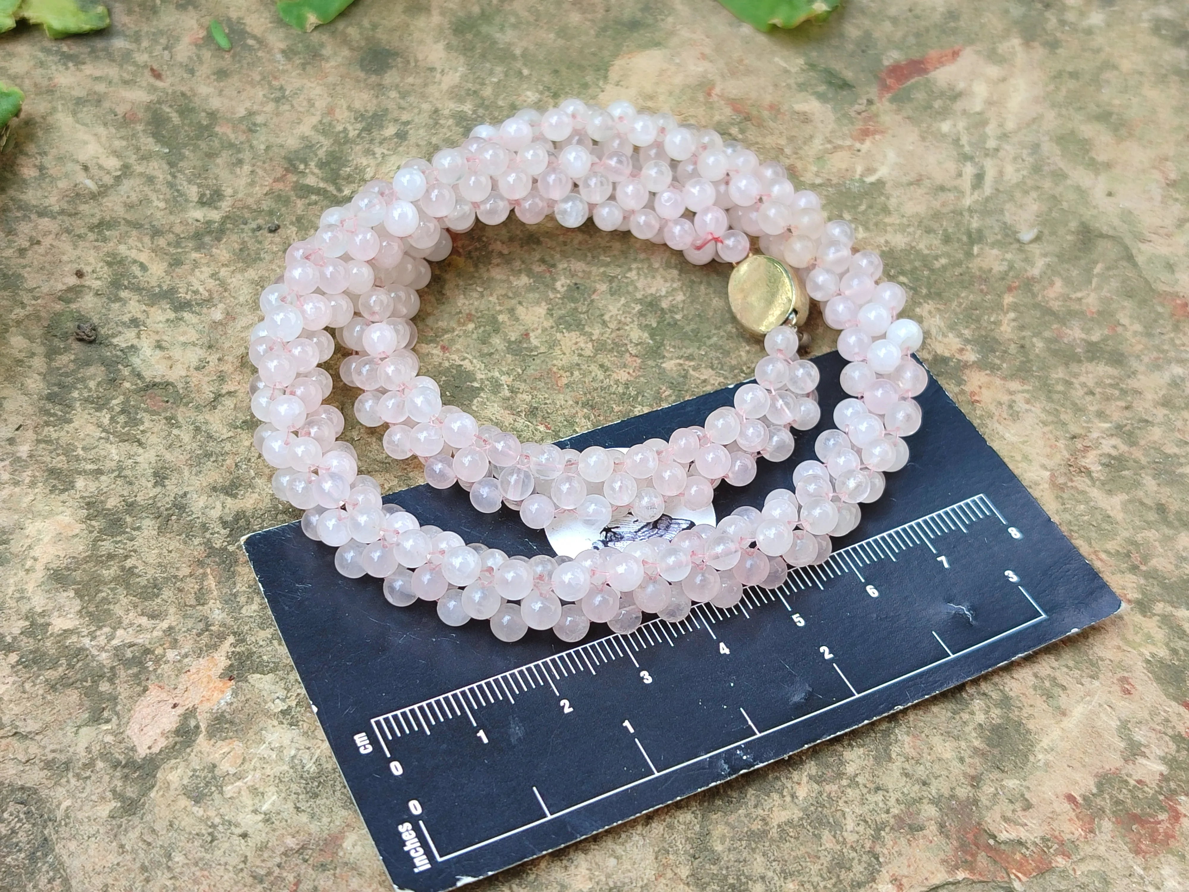 Polished Rose Quartz Multi Strand Bead Necklace with Cabochon Clasp - Sold Per Item - From Madagascar