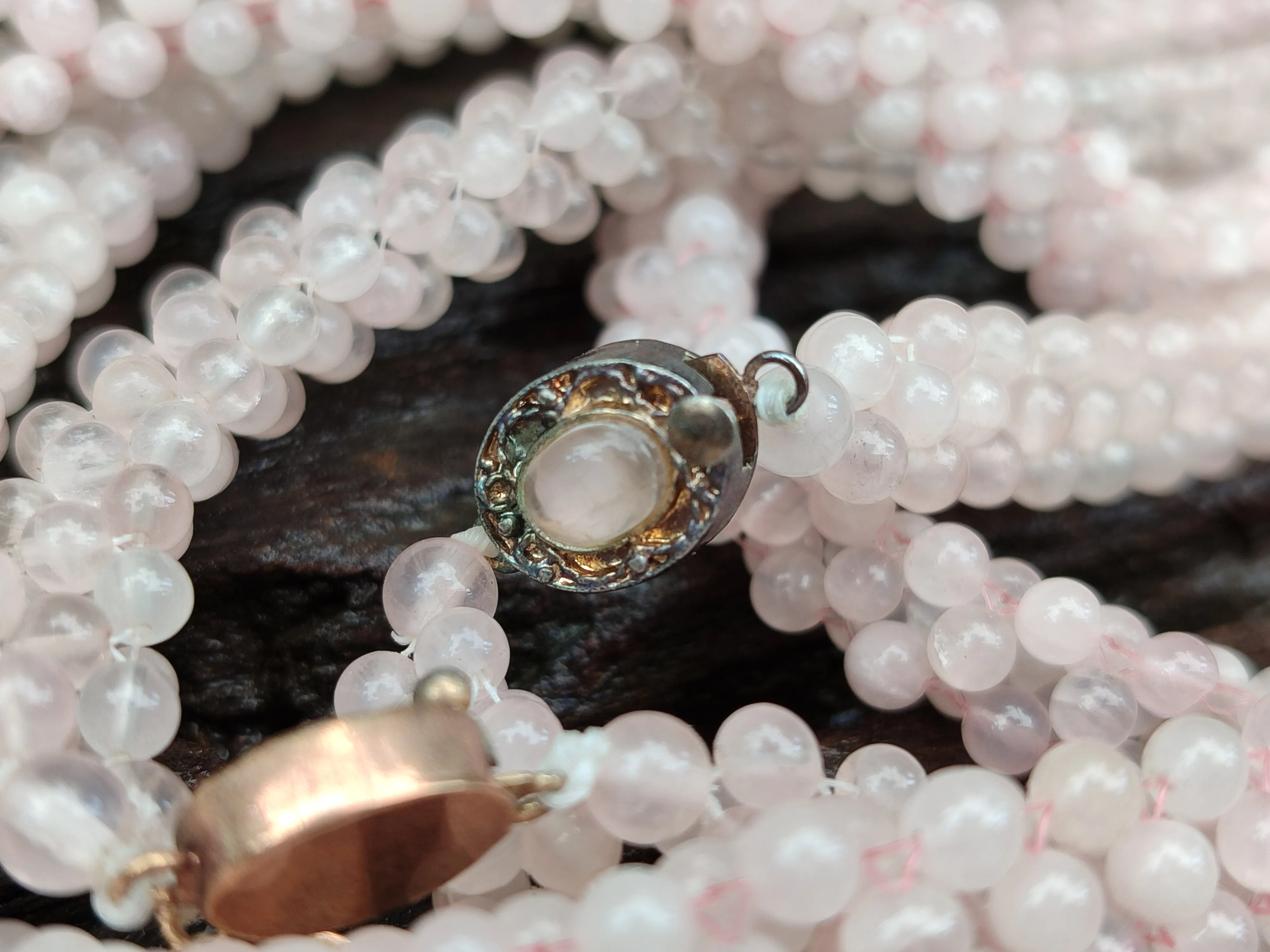 Polished Rose Quartz Multi Strand Bead Necklace with Cabochon Clasp - Sold Per Item - From Madagascar