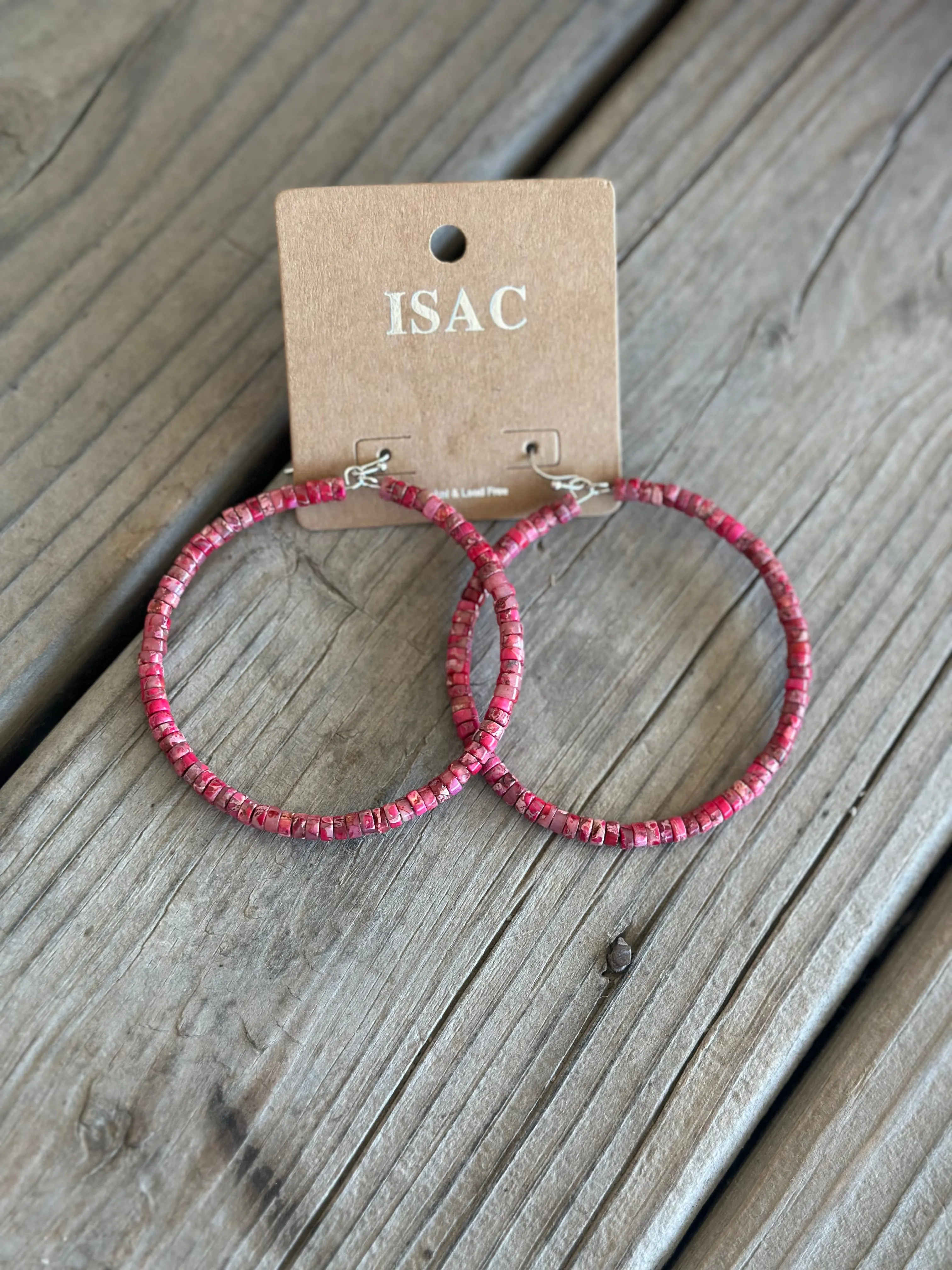 Pretty in Pink Beaded Hoops