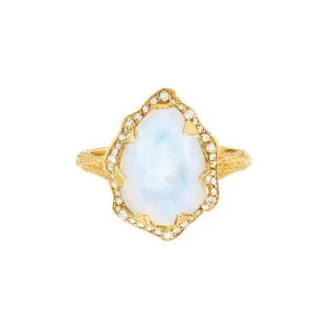 Queen Water Drop Moonstone Ring with Full Pavé Diamond Halo | Ready to Ship