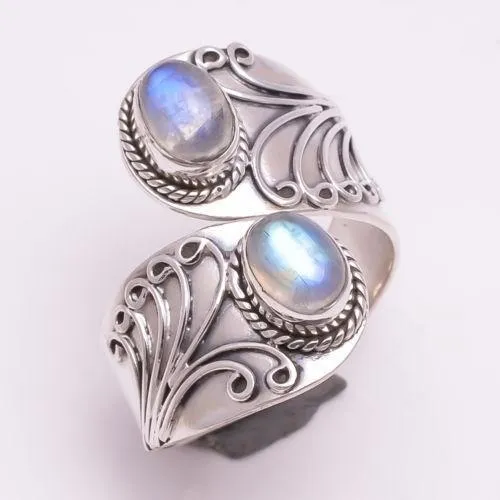 Rainbow Double Moonstone Silver Ring Jewelry