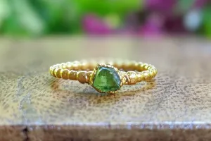Raw Peridot beaded ring in Gold