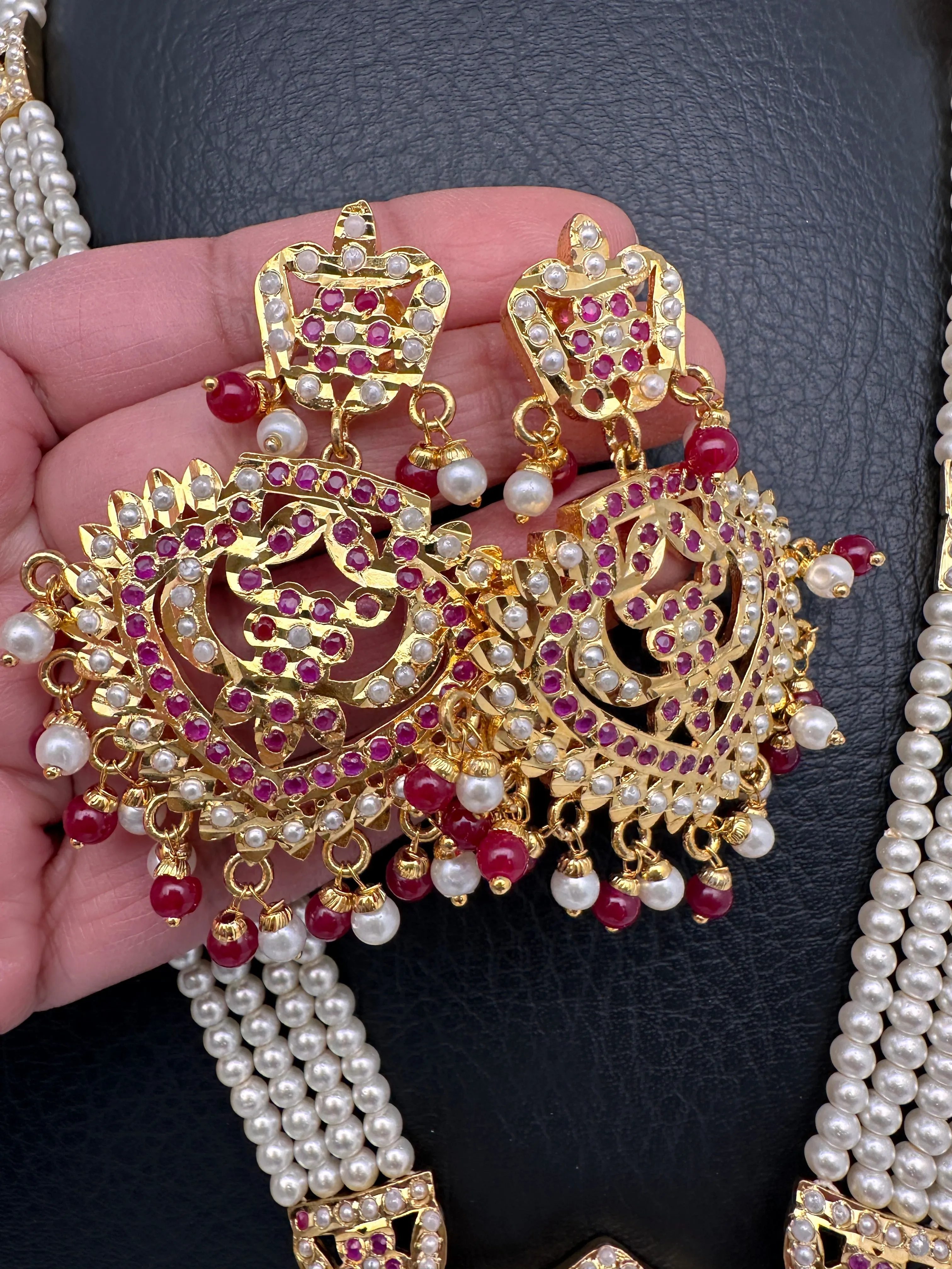 Red Stone Hyderabadi Jadau Pendent Pearl Raani Haar Necklace
