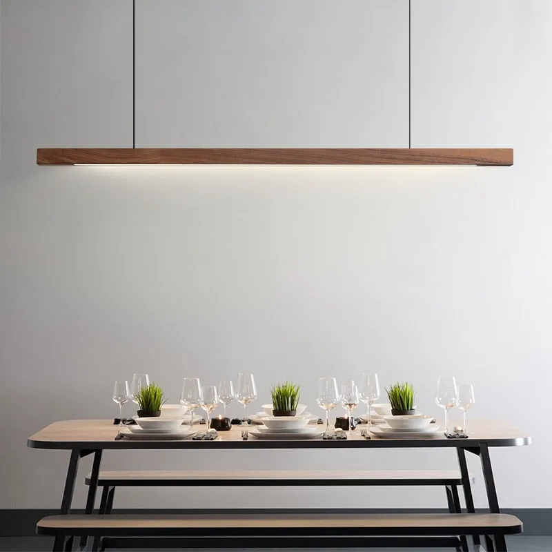 Reetohn Rectangular Slim Wood Linear Hanging Lamp