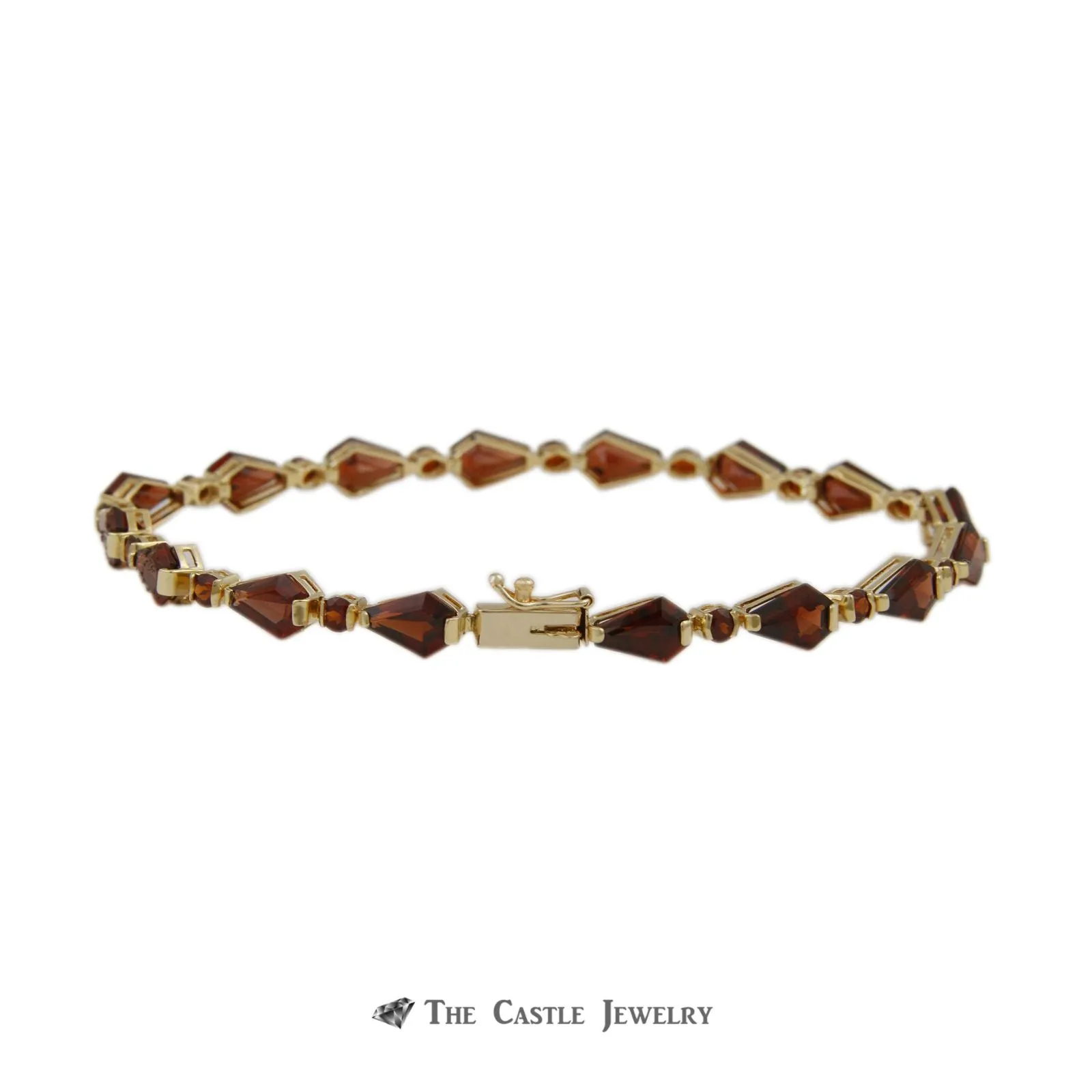 Round & Kite Link Garnet Gemstone 7.25 Inch Bracelet Crafted in 14k Yellow Gold