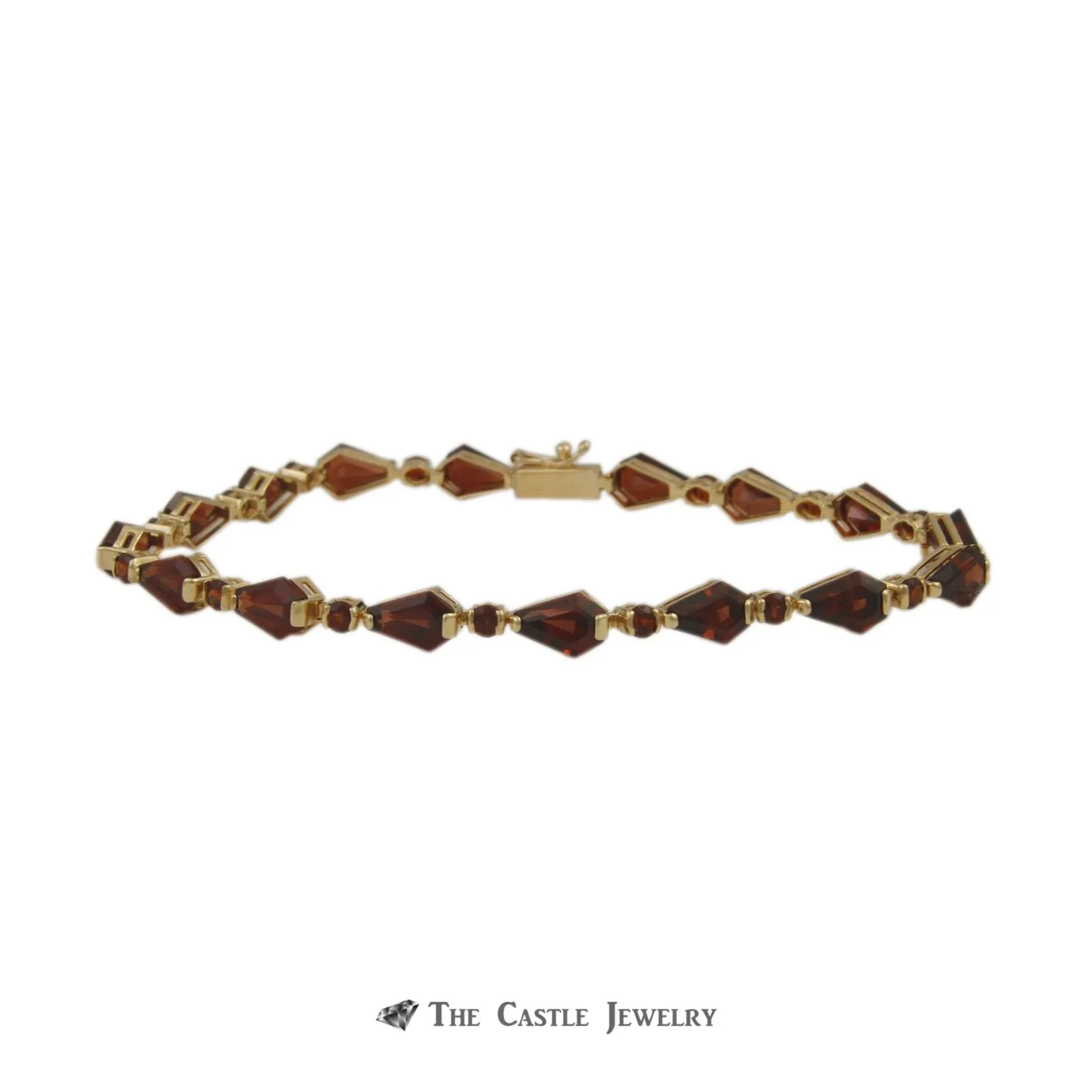 Round & Kite Link Garnet Gemstone 7.25 Inch Bracelet Crafted in 14k Yellow Gold