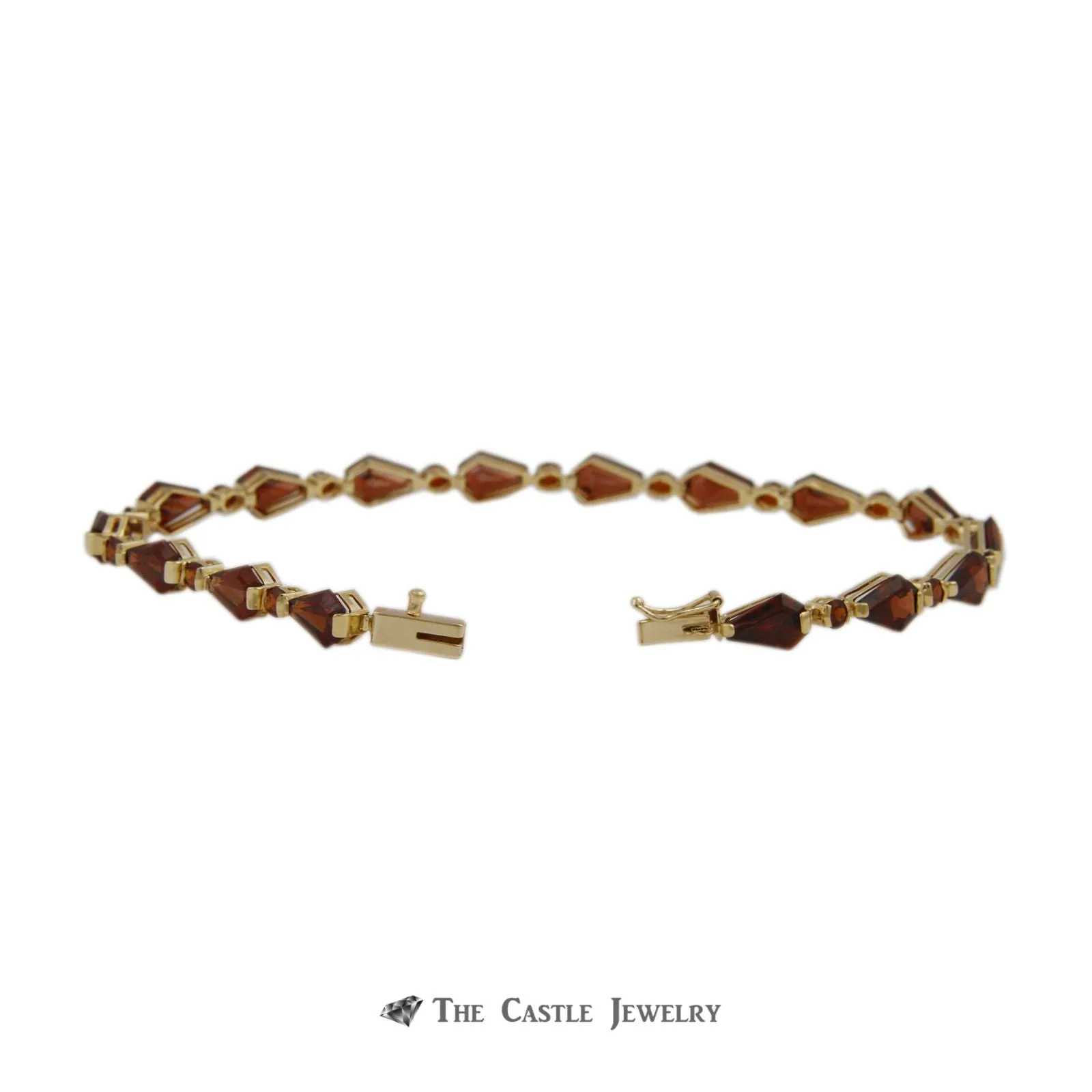 Round & Kite Link Garnet Gemstone 7.25 Inch Bracelet Crafted in 14k Yellow Gold