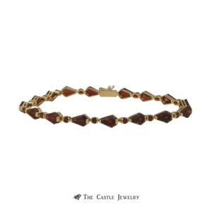 Round & Kite Link Garnet Gemstone 7.25 Inch Bracelet Crafted in 14k Yellow Gold
