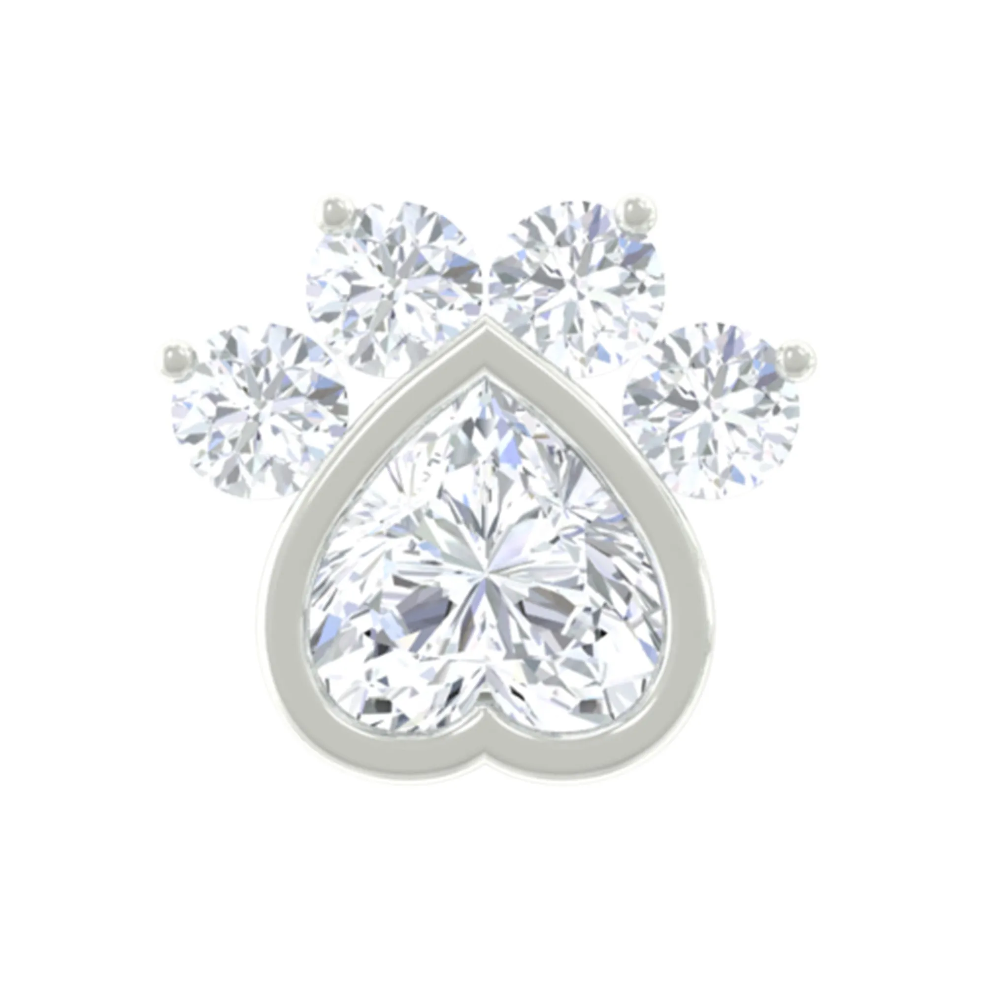 Round and Heart Shape Moissanite Paw Helix Earring