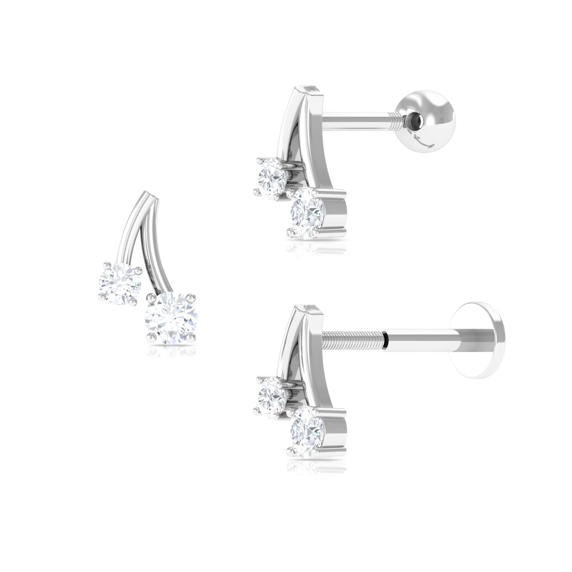 Round Moissanite Cherry Earring for Helix Piercing