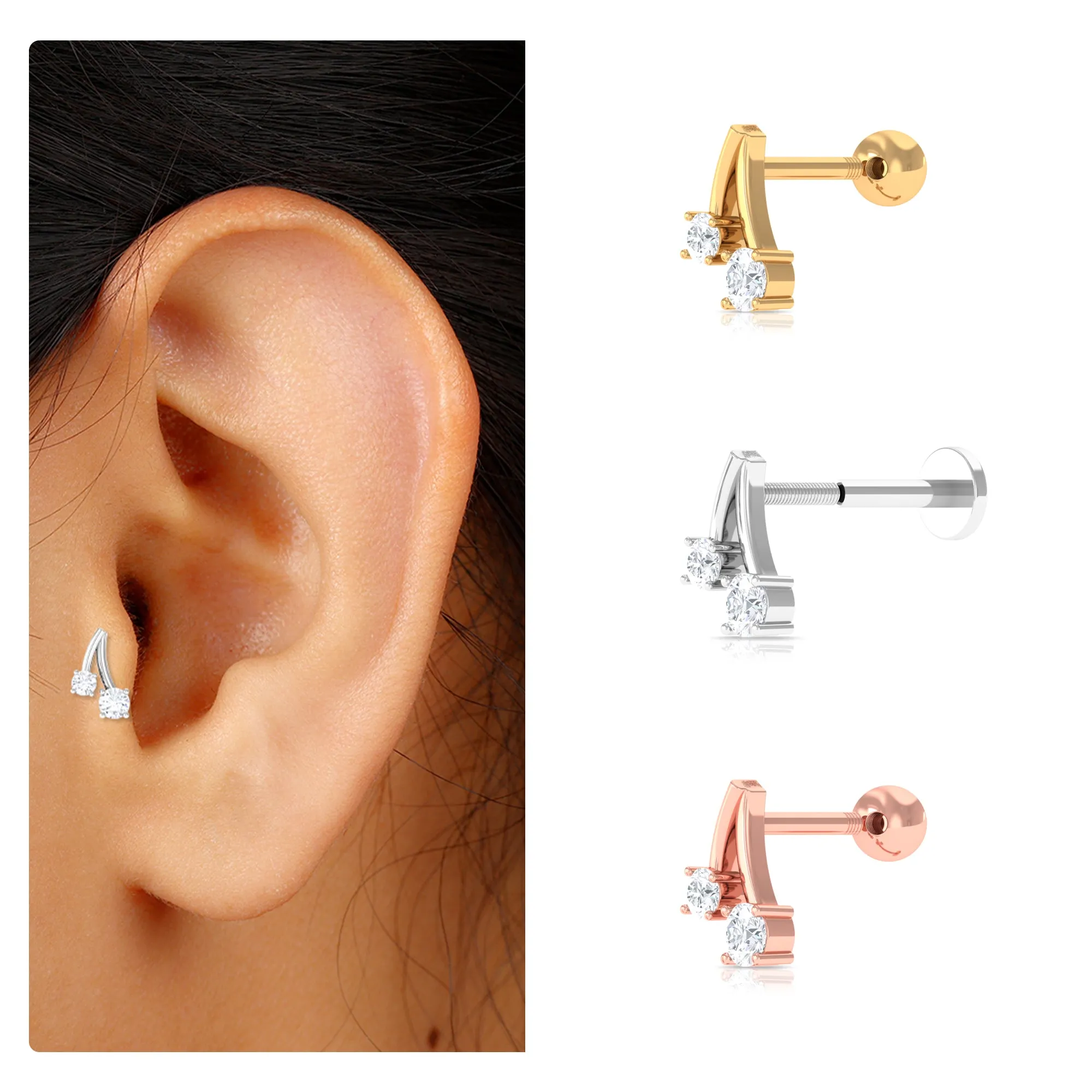 Round Moissanite Cherry Earring for Helix Piercing