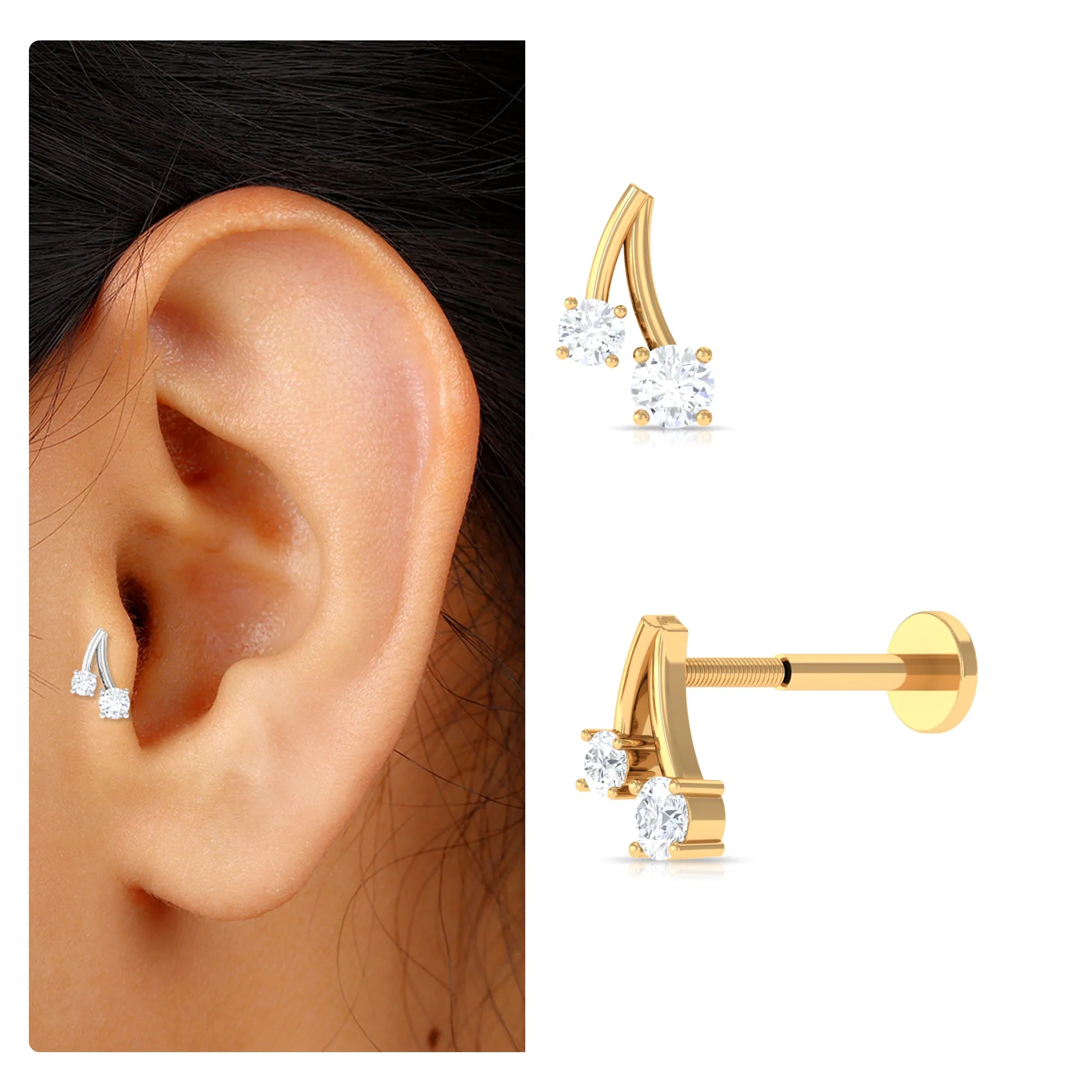 Round Moissanite Cherry Earring for Helix Piercing