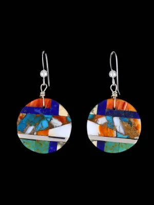 Santo Domingo Lapis and Spiny Oyster Mosaic Inlay Dangle Earrings