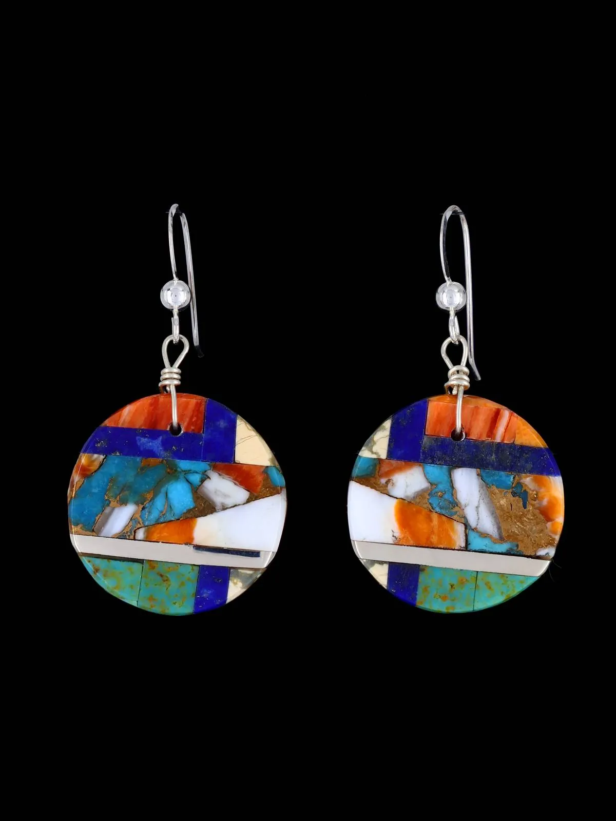 Santo Domingo Lapis and Spiny Oyster Mosaic Inlay Dangle Earrings