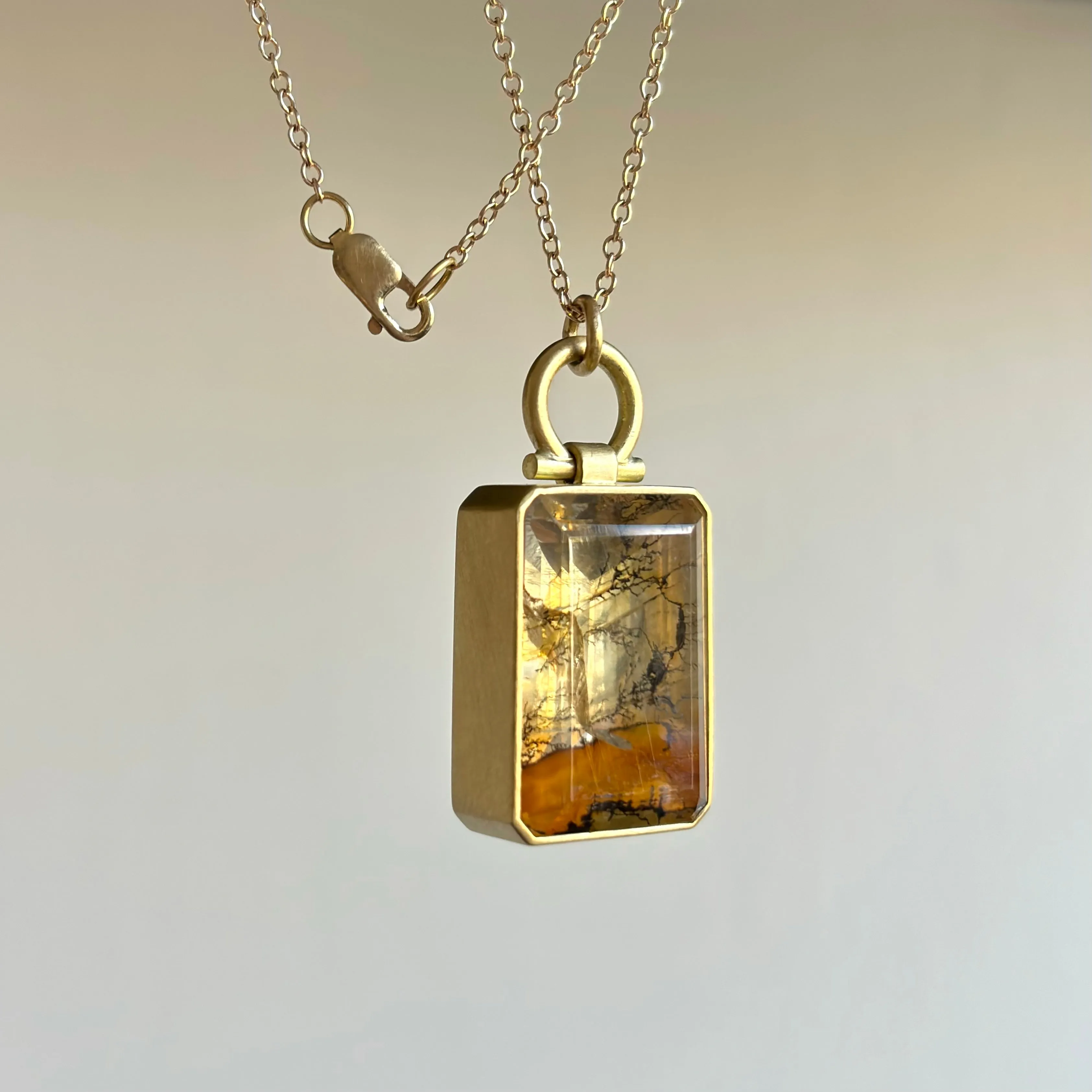 Scenic Dendritic Quartz Rectangle Pendant