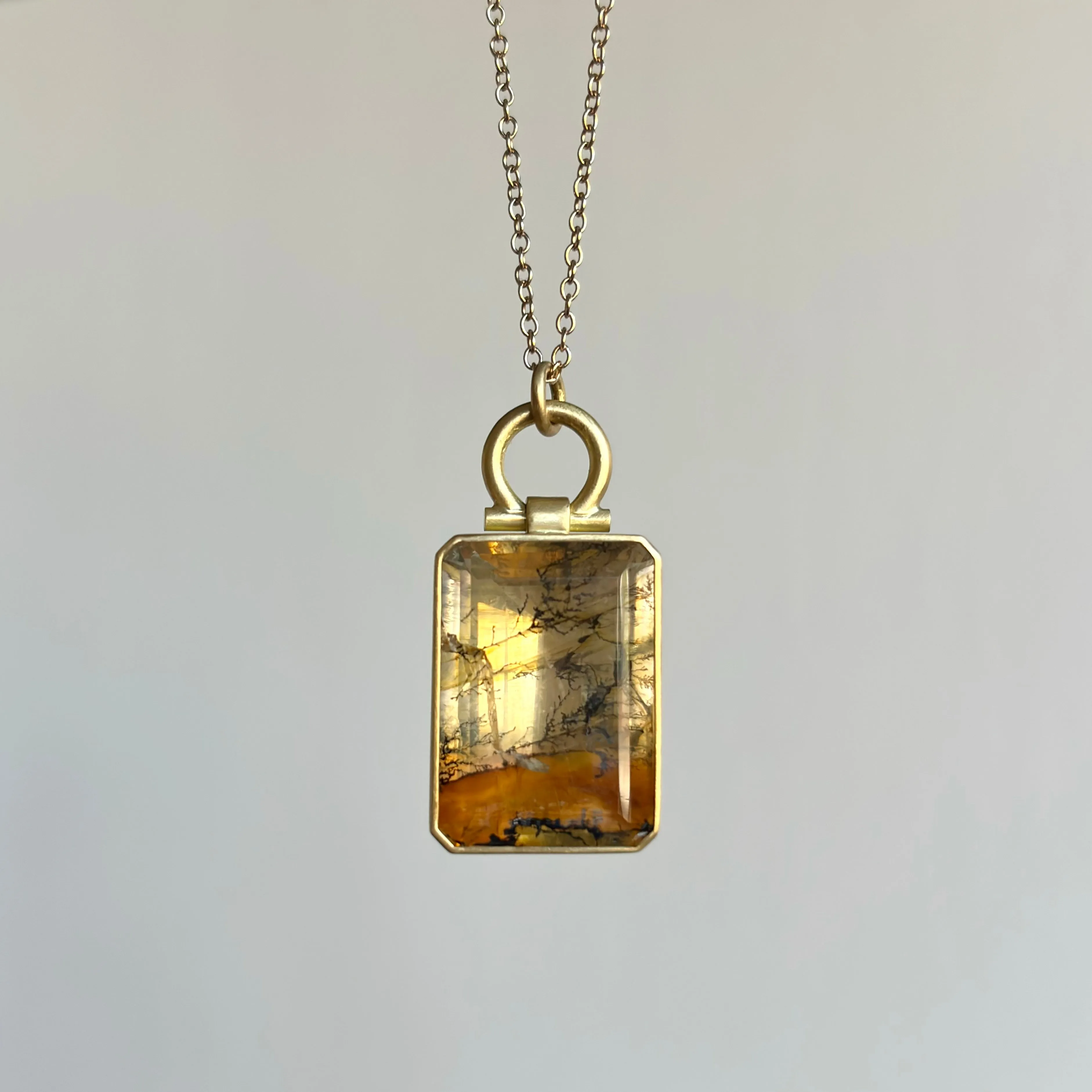 Scenic Dendritic Quartz Rectangle Pendant