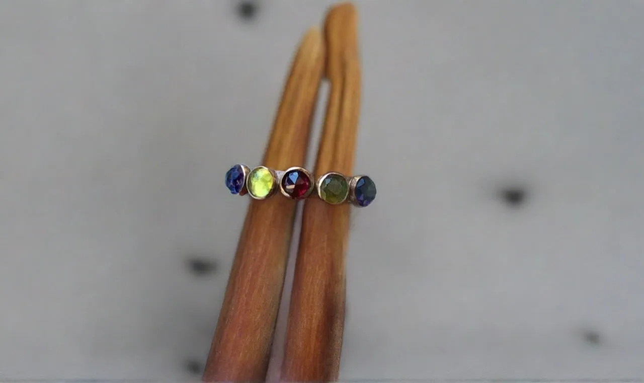 SD Designs Sterling Silver and 14K Bezel Set Multi-Stone Ring