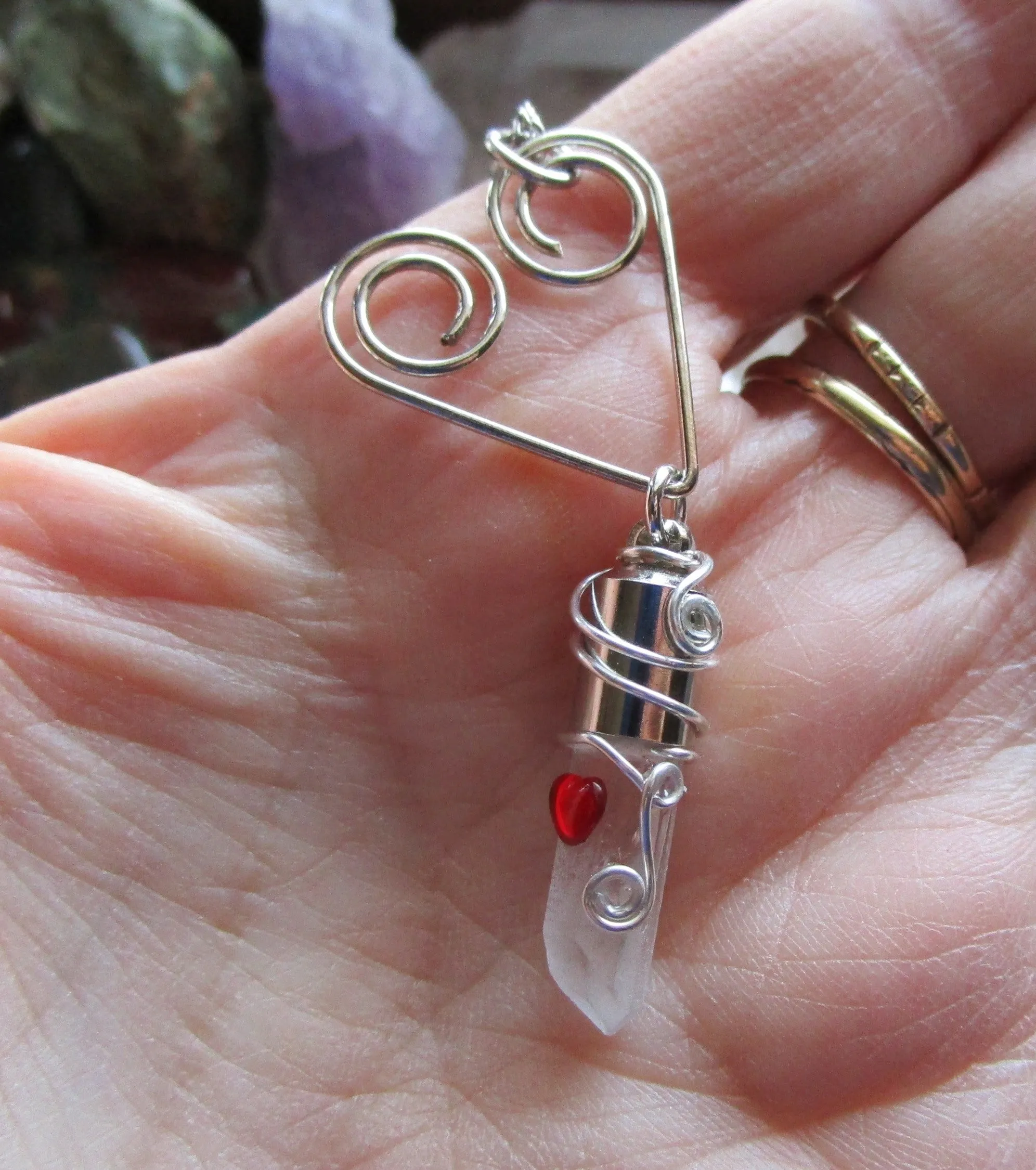 Silver Heart Natural Quartz Crystal Pendant Necklace