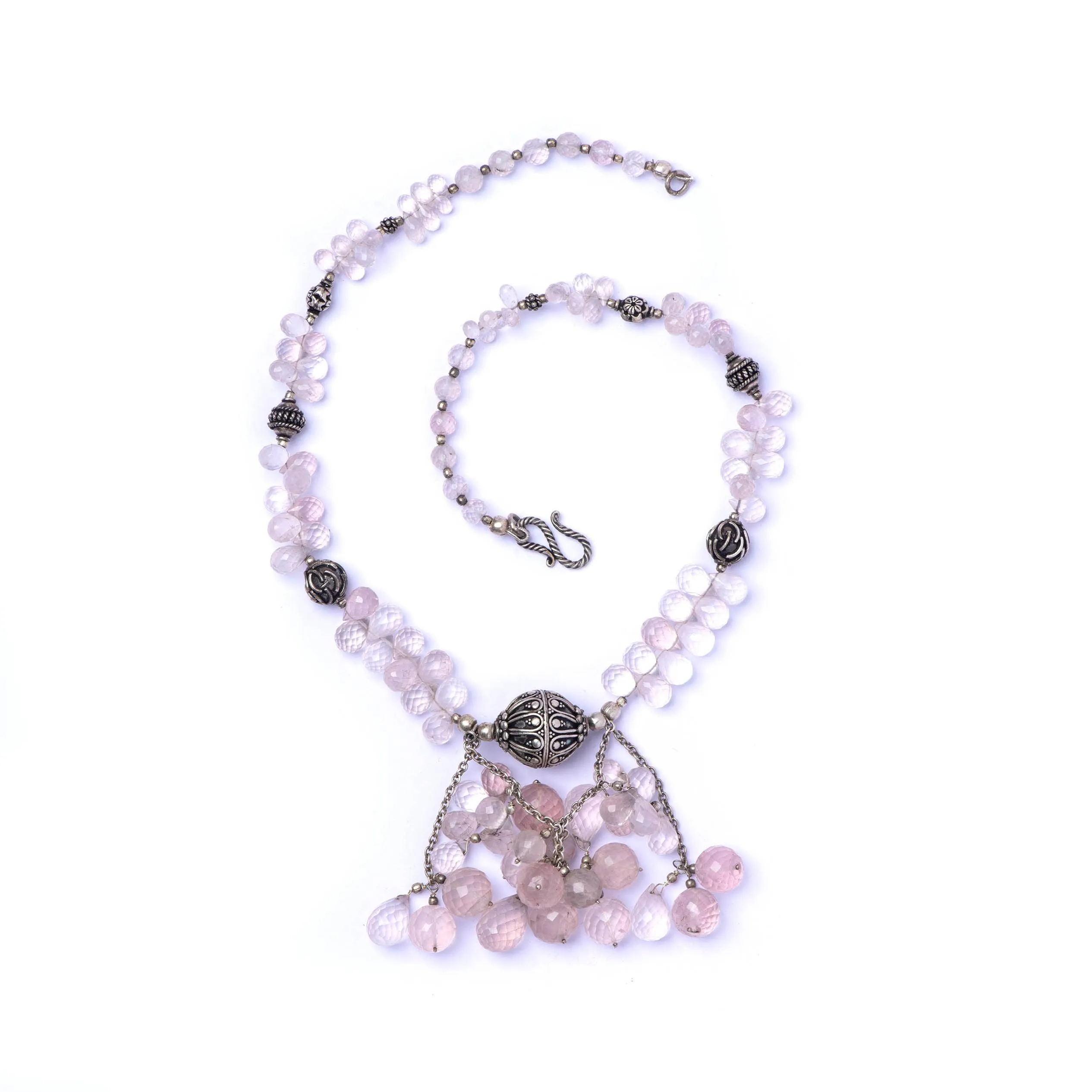 Silver Pendant in Rose Quartz Necklace