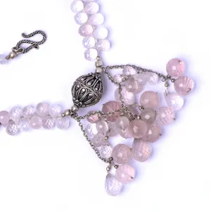 Silver Pendant in Rose Quartz Necklace
