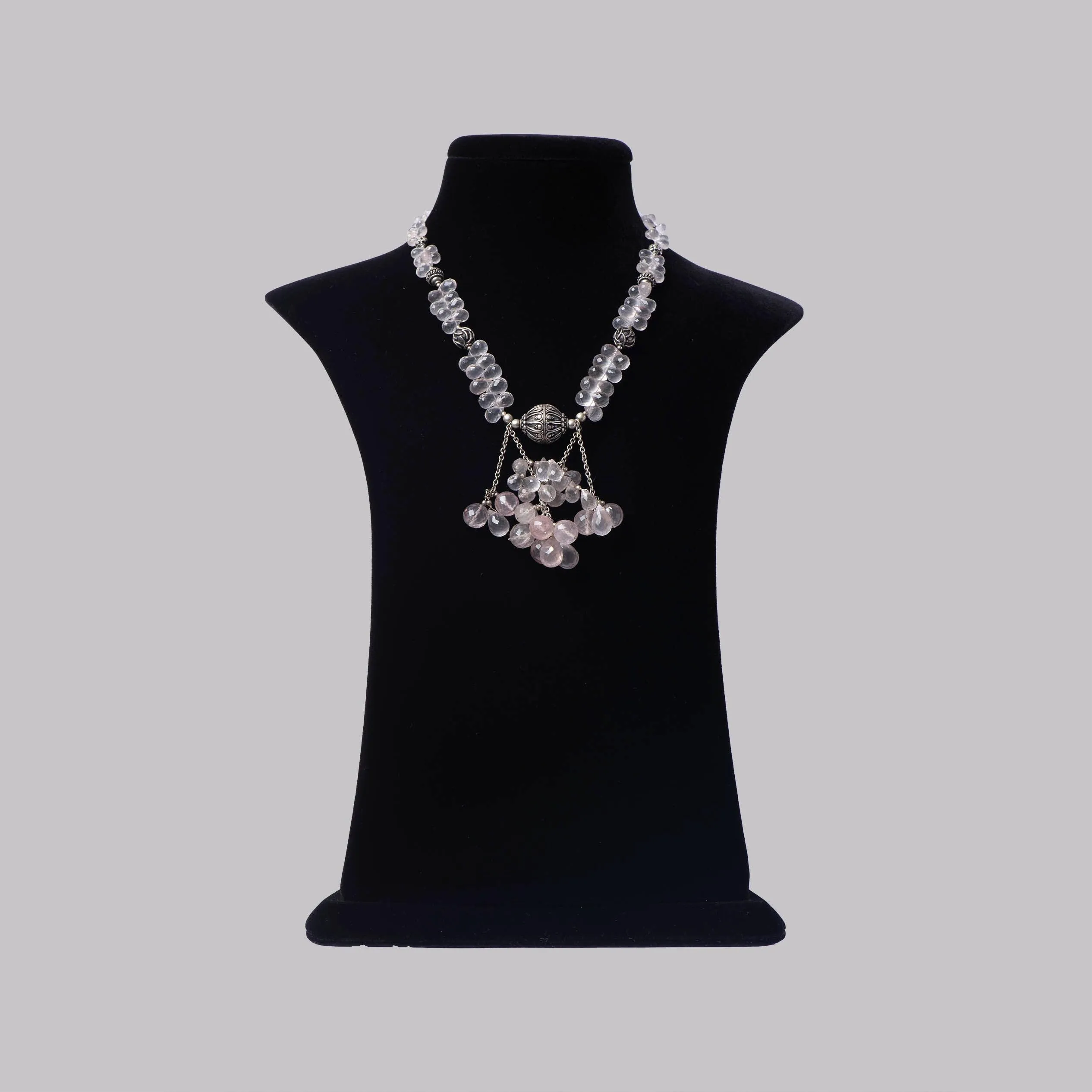 Silver Pendant in Rose Quartz Necklace