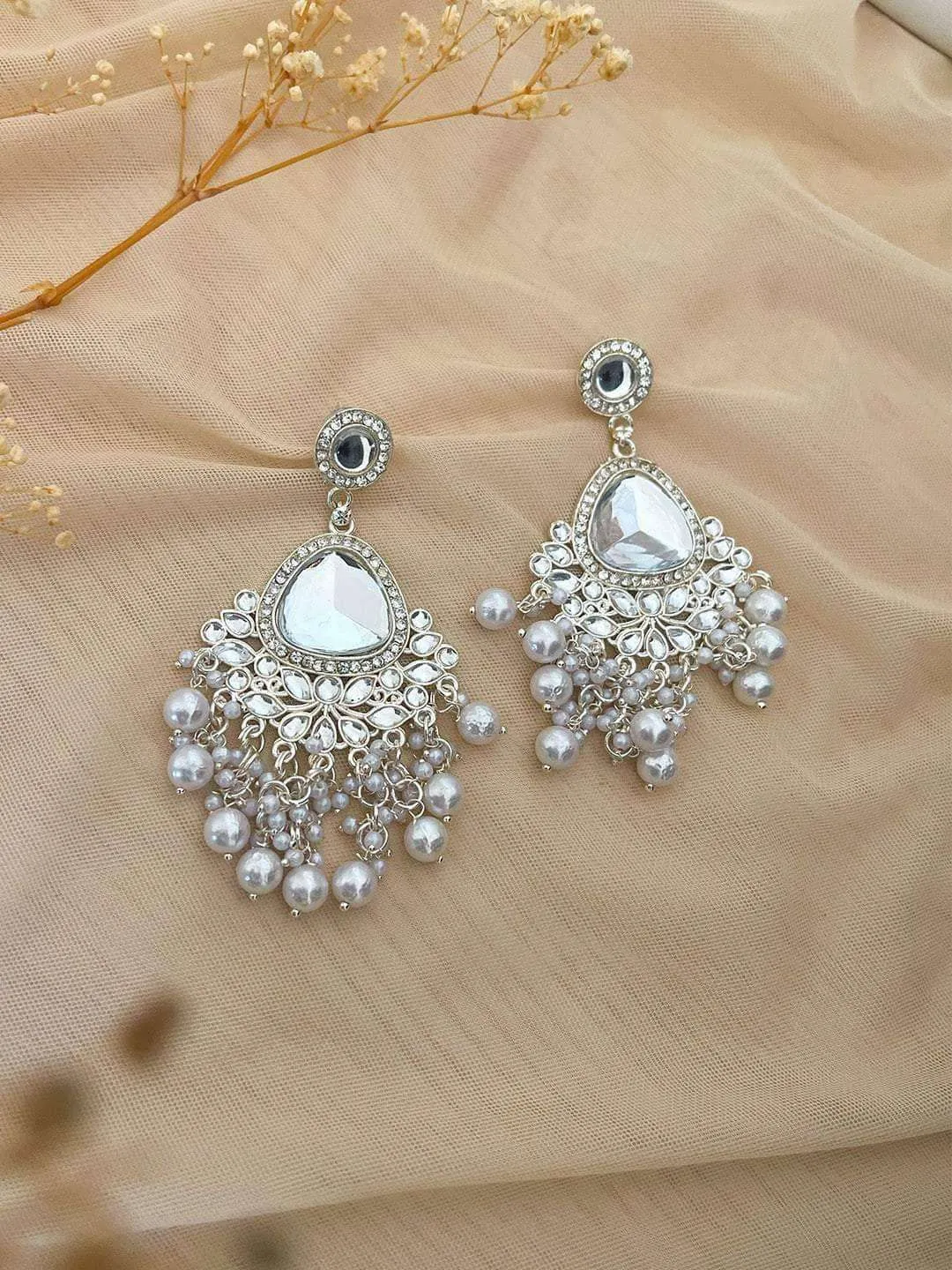 Silver Uncut Kundan Polki Earrings
