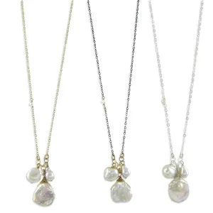Small Gemstone Cascade Necklace with Assorted Freshwater Pearls