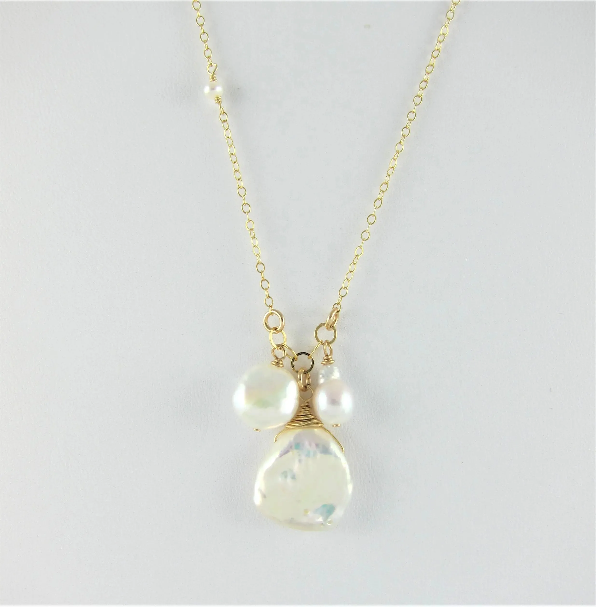 Small Gemstone Cascade Necklace with Assorted Freshwater Pearls