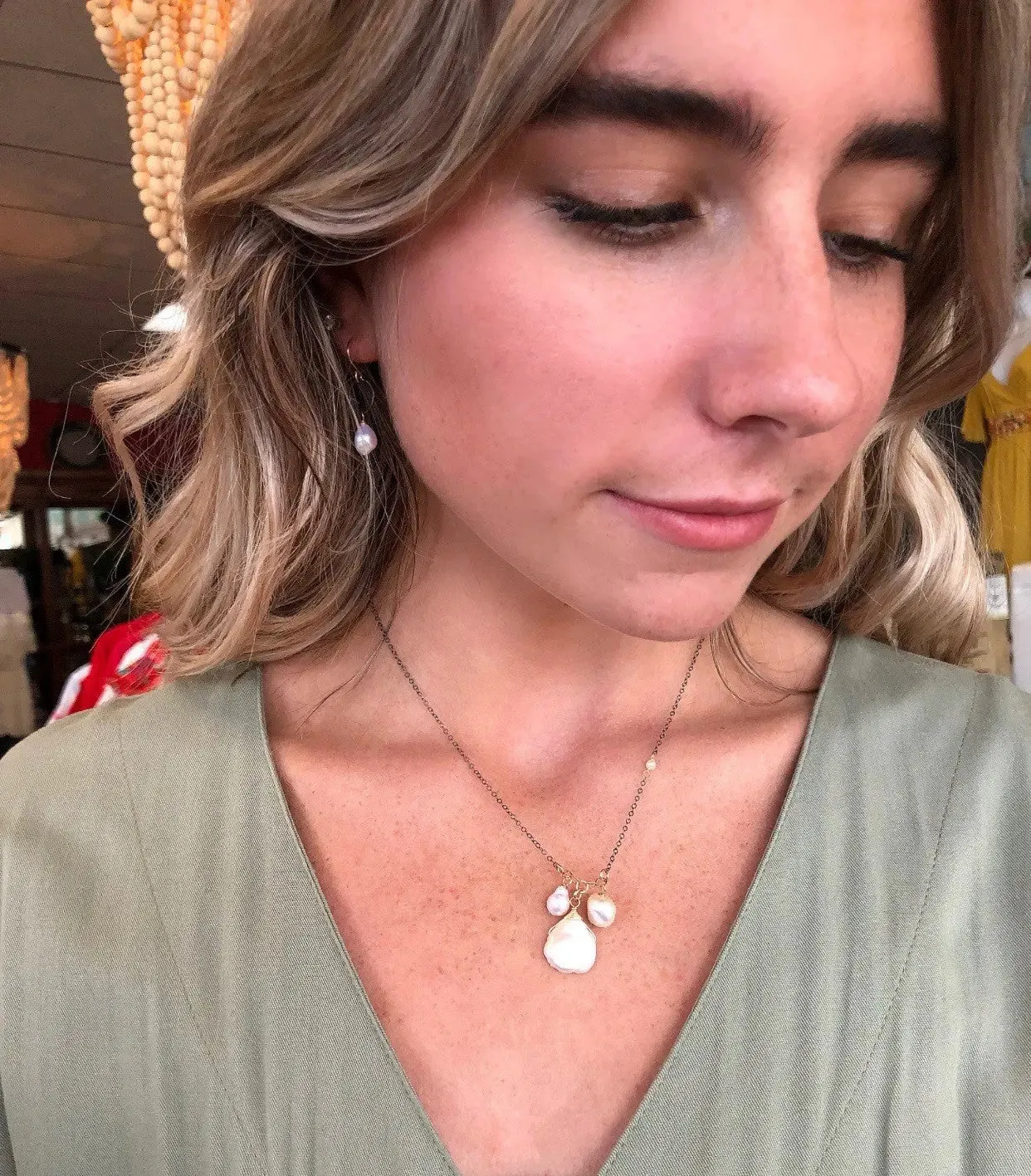 Small Gemstone Cascade Necklace with Assorted Freshwater Pearls