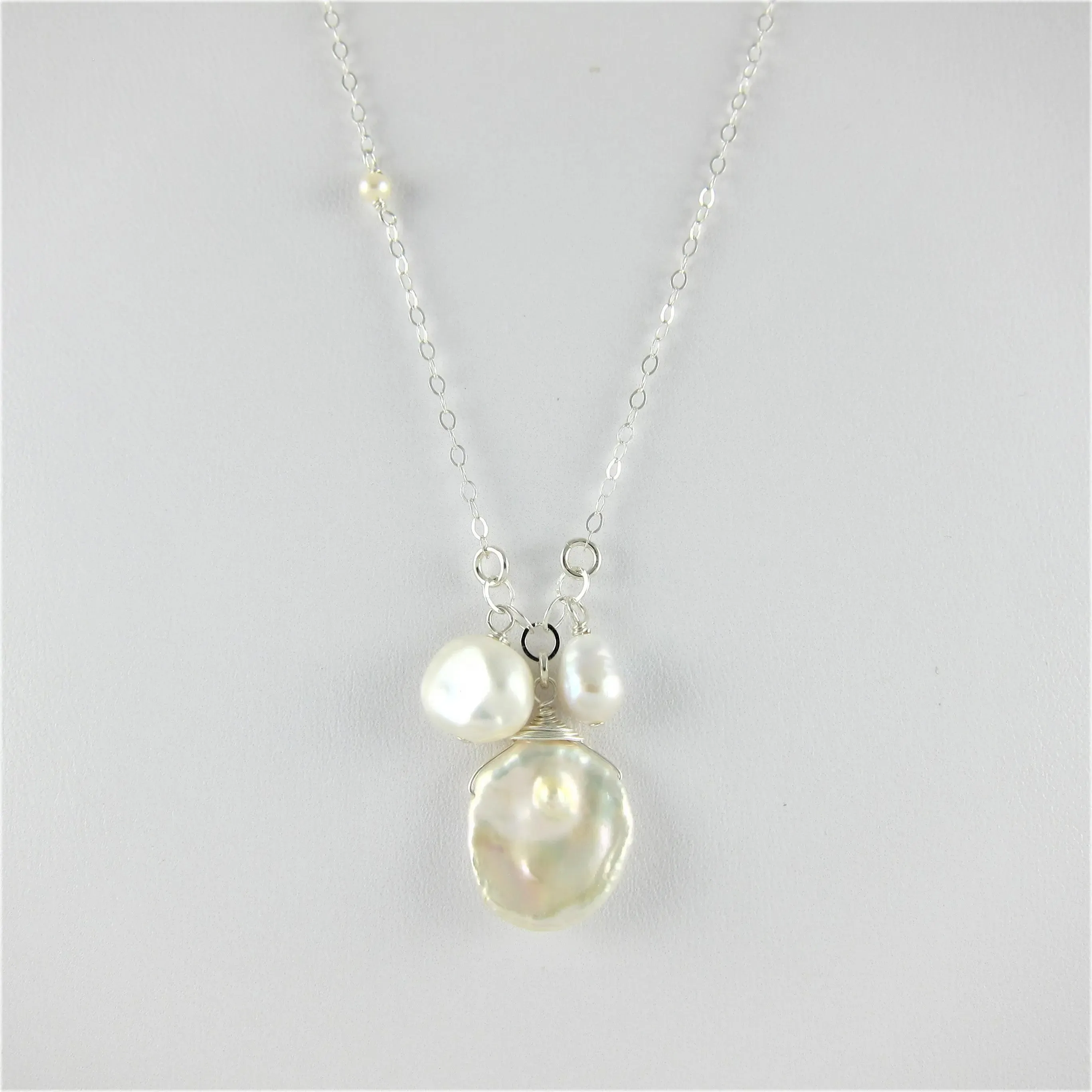 Small Gemstone Cascade Necklace with Assorted Freshwater Pearls