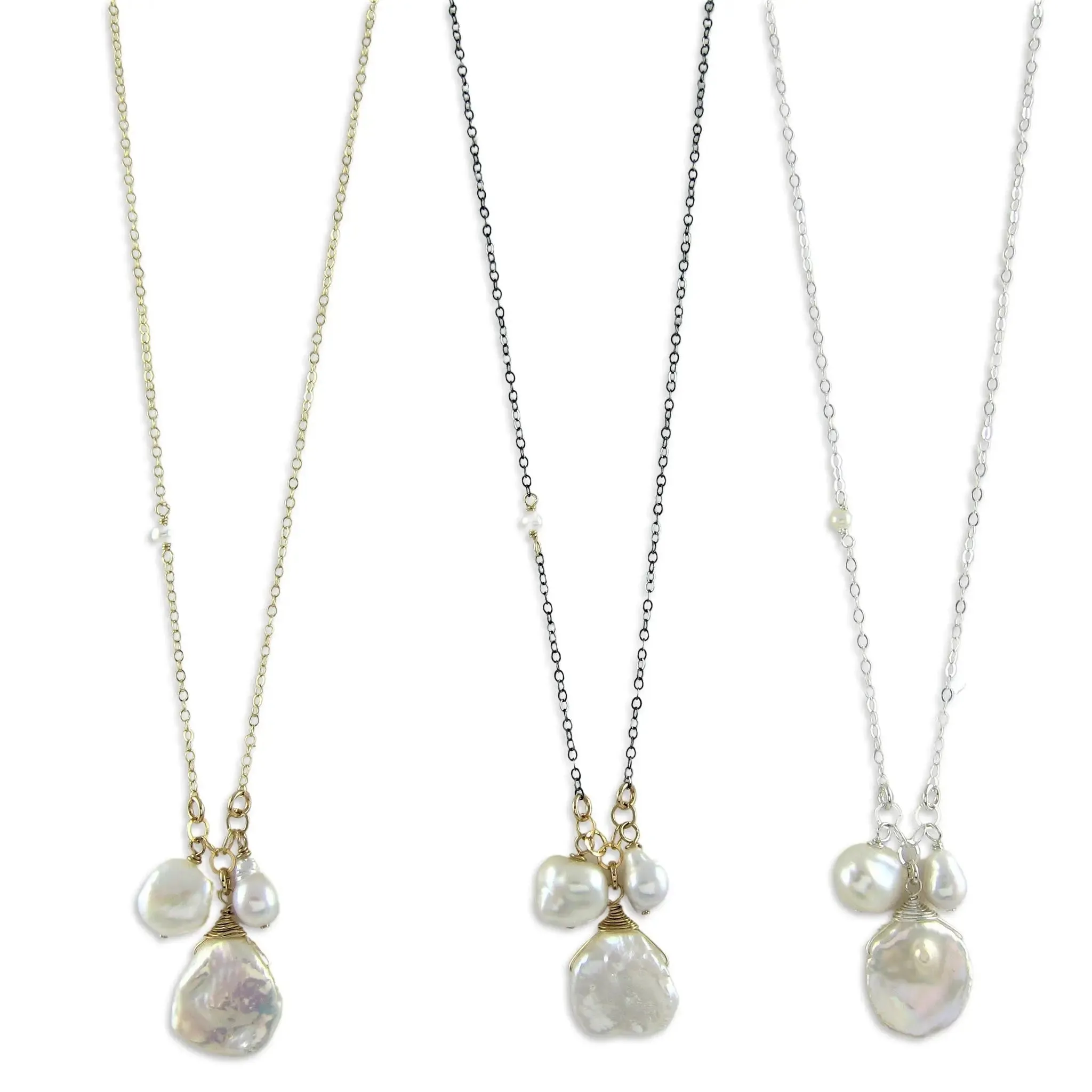 Small Gemstone Cascade Necklace with Assorted Freshwater Pearls