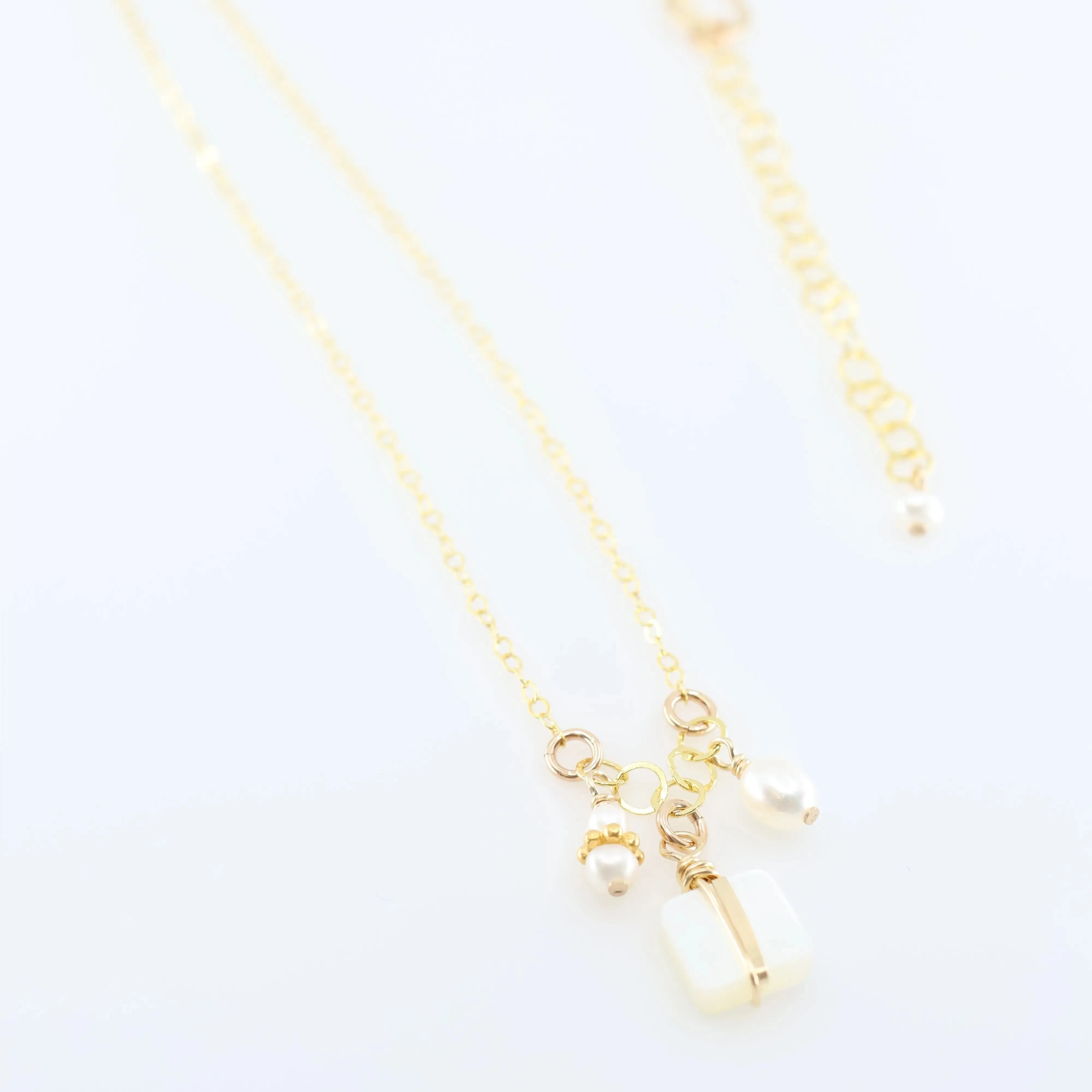 Small Gemstone Cascade Necklace with Square Cut Mother of Pearl