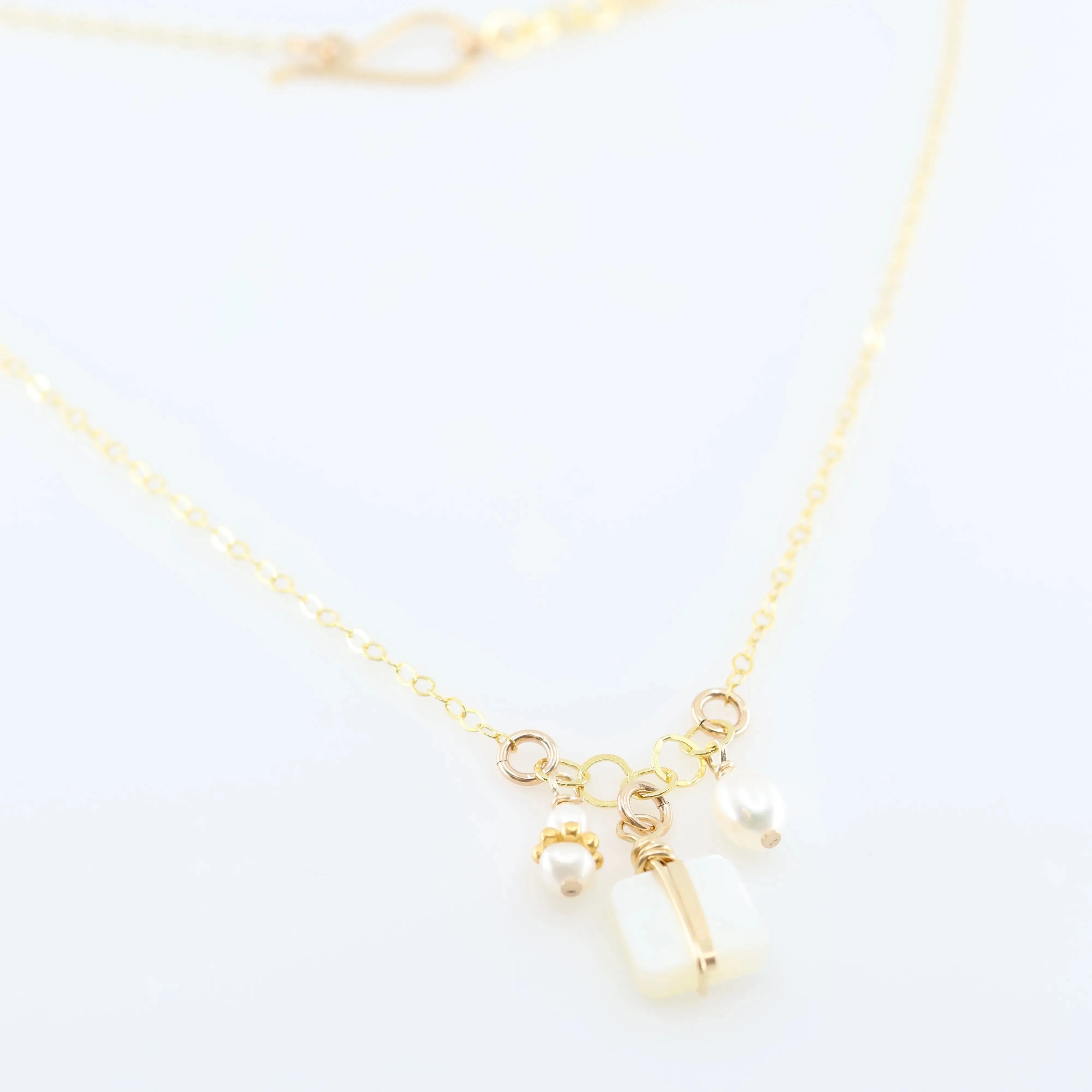 Small Gemstone Cascade Necklace with Square Cut Mother of Pearl