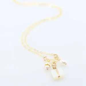 Small Gemstone Cascade Necklace with Square Cut Mother of Pearl