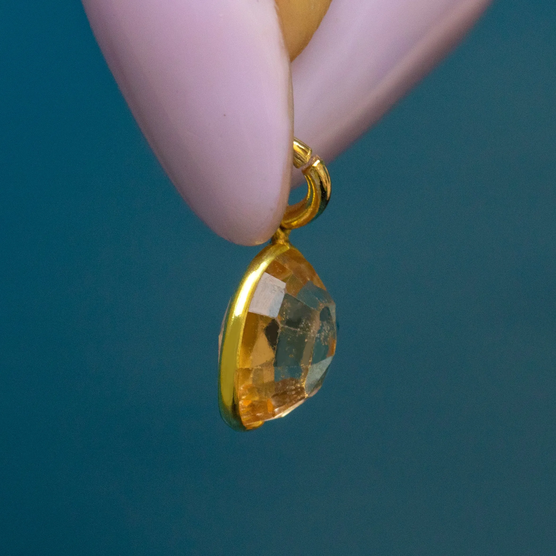Small Peachy-Yellow Bezel Garnet Set Charm, 1.00ct