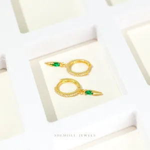 Spike Emerald CZ Hoop Earrings, Gold, Silver SHEMISLI SH372