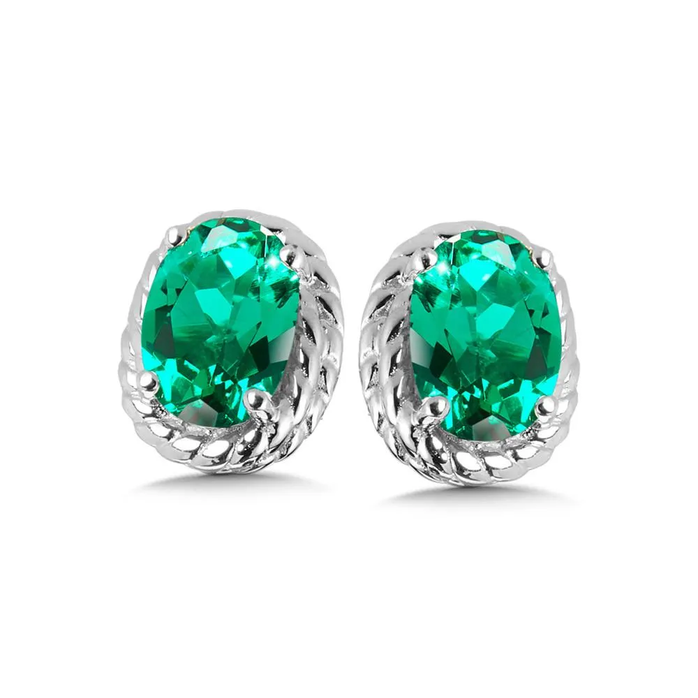 STERLING SILVER CREATED EMERALD EARRING