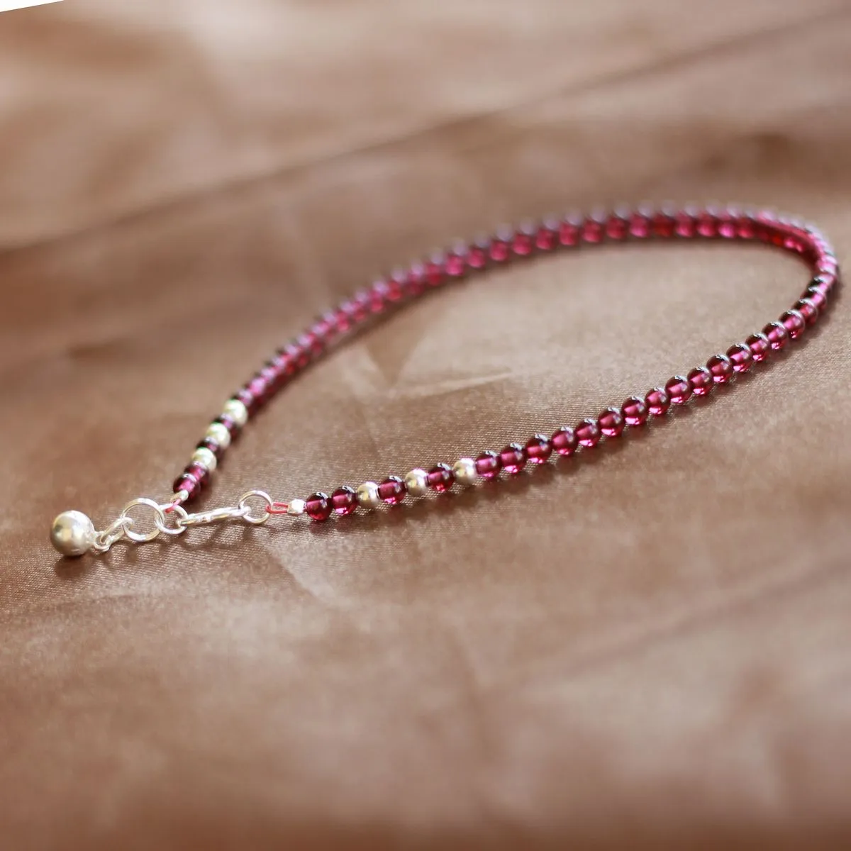 Sterling Silver Garnet Beaded Bracelet Handmade Jewelry for Women