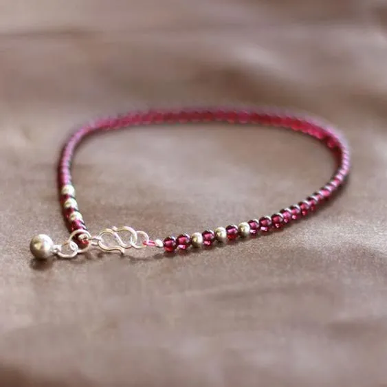 Sterling Silver Garnet Beaded Bracelet Handmade Jewelry for Women