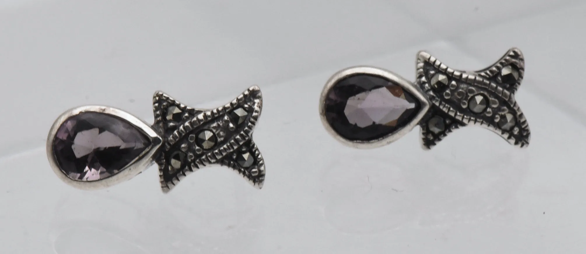 Sterling Silver Scapolite Earrings with Marcasite Stones