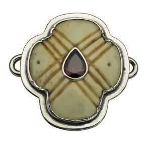 Tabra Jewelry 925 Silver Garnet and Resin Connector Charm Vault CH622 - Cream/Maroon - Cream/Maroon
