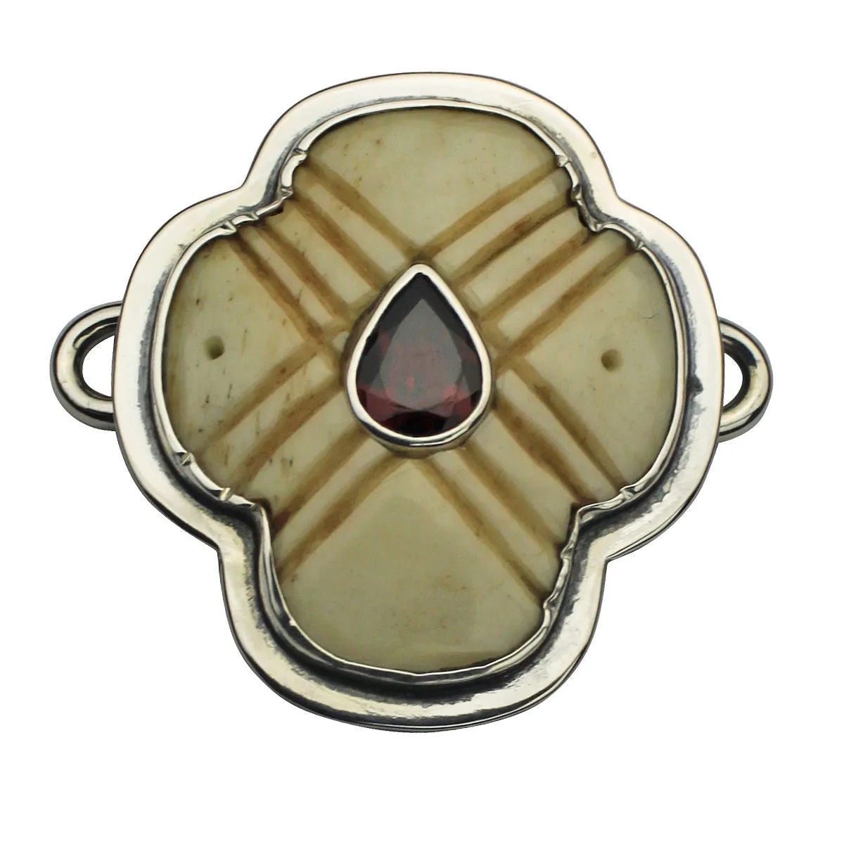 Tabra Jewelry 925 Silver Garnet and Resin Connector Charm Vault CH622 - Cream/Maroon - Cream/Maroon