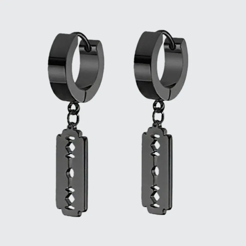 Techwear Razor Blades Black Earrings