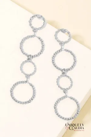 Textured & Beaded Hoop Link Dangle Earrings