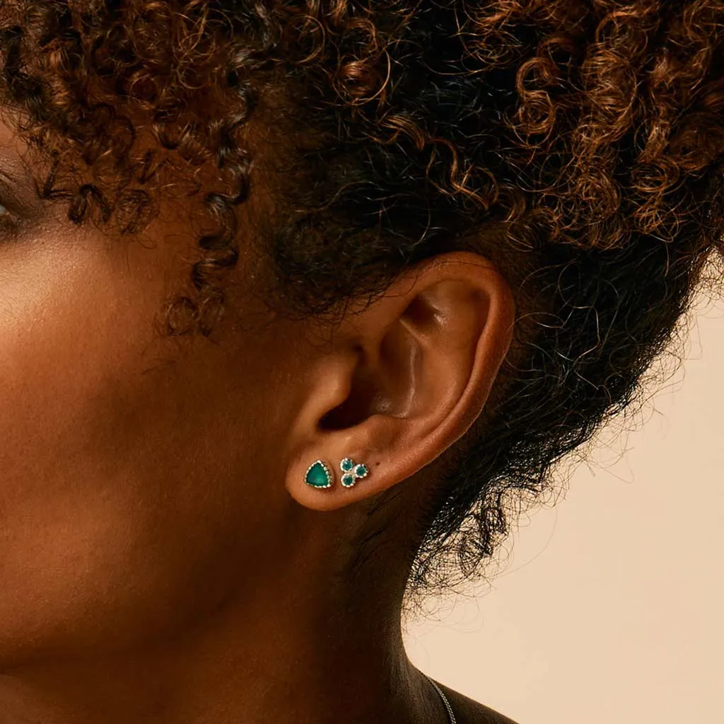Threeni Stud Earrings - Green Onyx