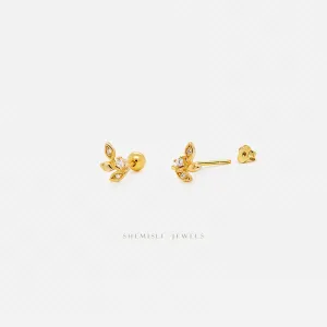 Tiny Leaf CZ Earrings, Unisex, Gold, Silver SHEMISLI - SS142, SS667 Butterfly End, SS668 Screw Ball End (Type A) LR