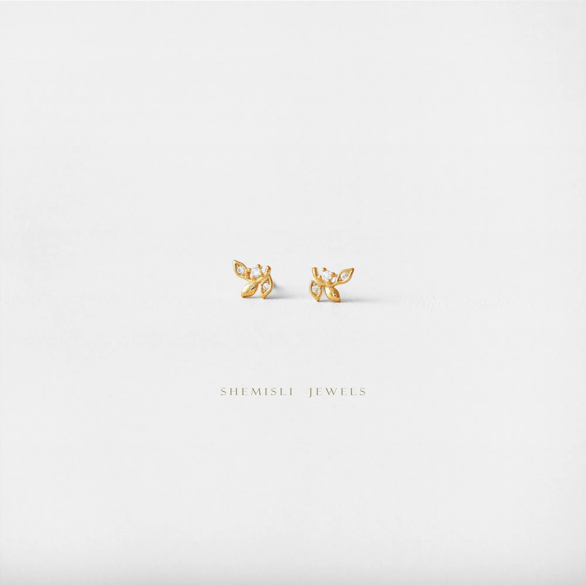 Tiny Leaf CZ Earrings, Unisex, Gold, Silver SHEMISLI - SS142, SS667 Butterfly End, SS668 Screw Ball End (Type A) LR