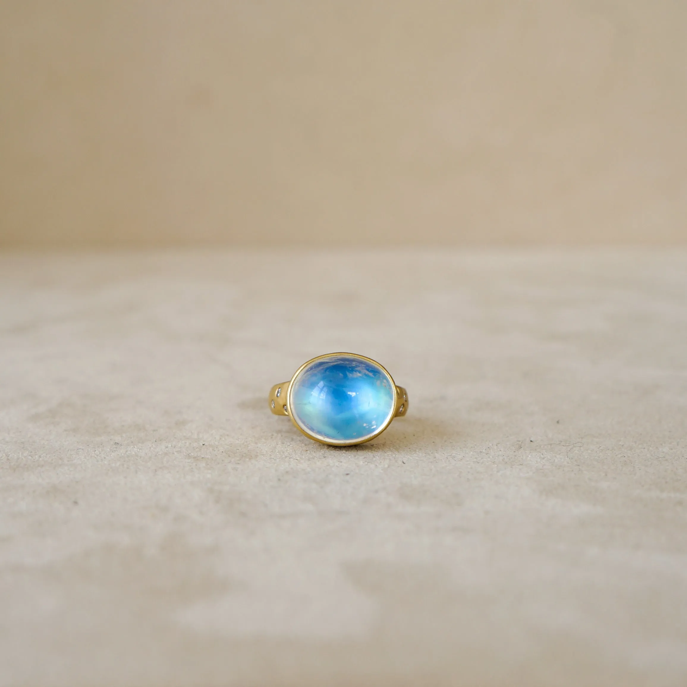 Tony Malmed Moonstone Ring with Diamonds in 18 kt Gold