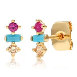 Tri-Stone Turquoise & CZ Stud